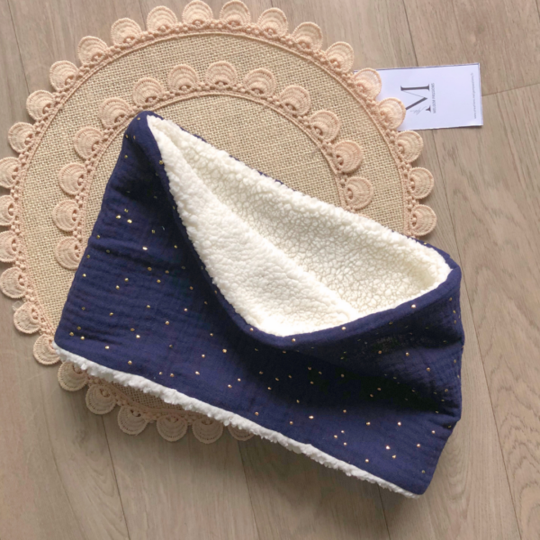 Snood gaze de coton pois dorés - Bleu nuit - Enfant