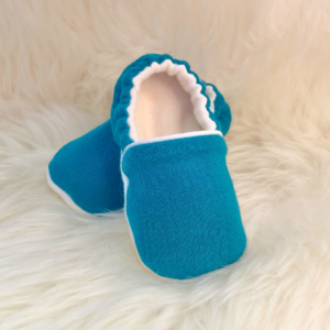 Bleu paon - Chaussons bébé doublés en polaire de coton biologique
