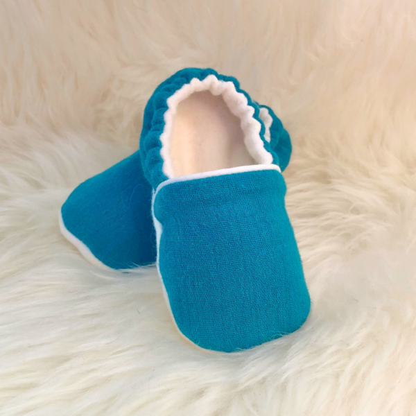 Bleu paon - Chaussons bébé doublés en polaire de coton biologique (Copie)