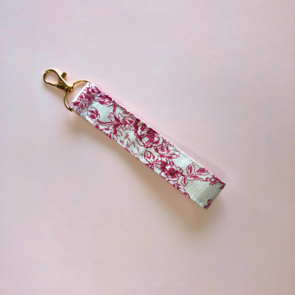 Porte clés style toile de jouy - rose