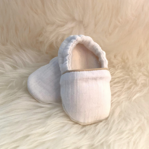 Blanc - Chaussons bébé doublés en polaire de coton biologique